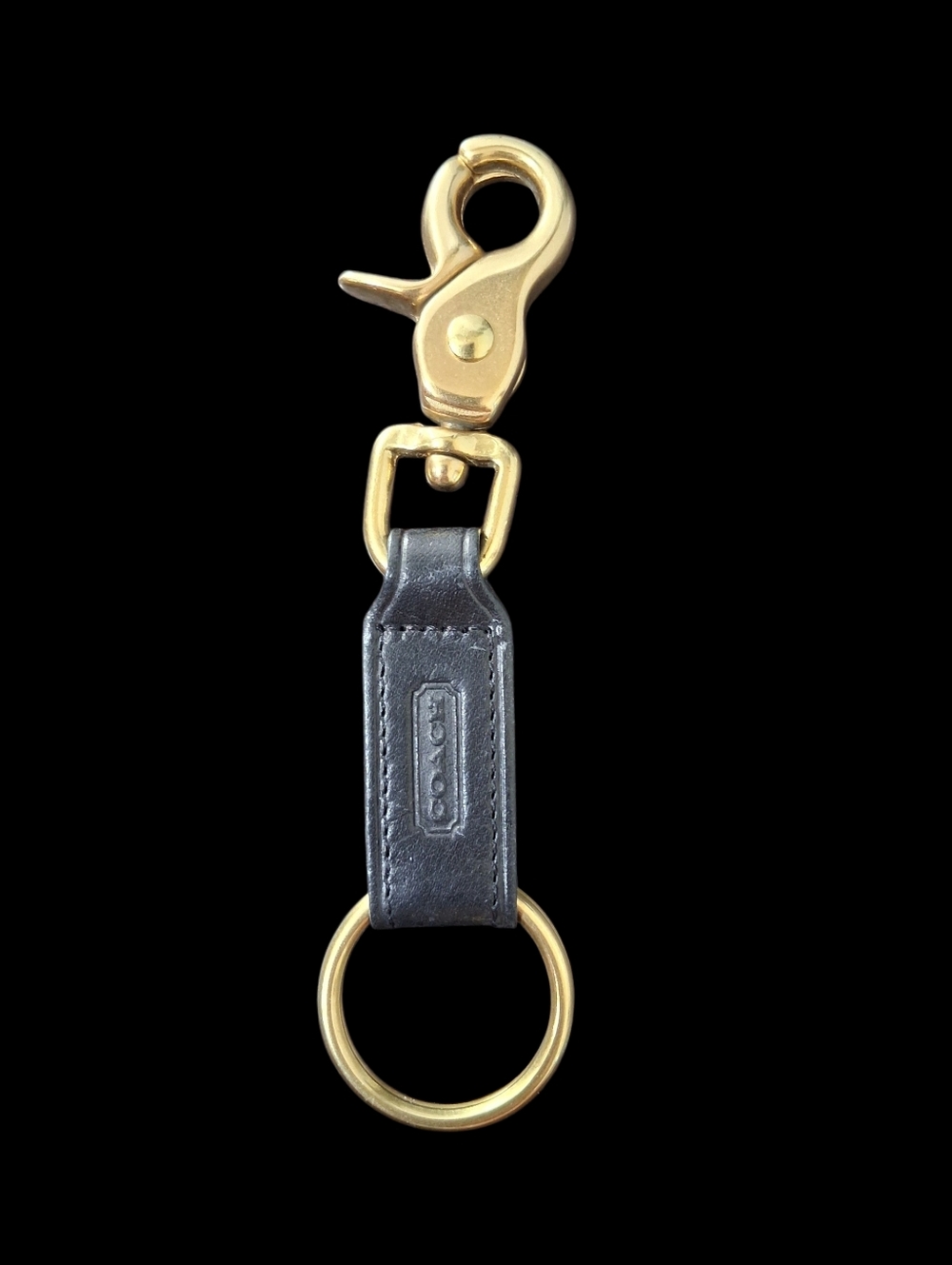 Coach Signature Black Leather and Brass Keychain or Bag Charm